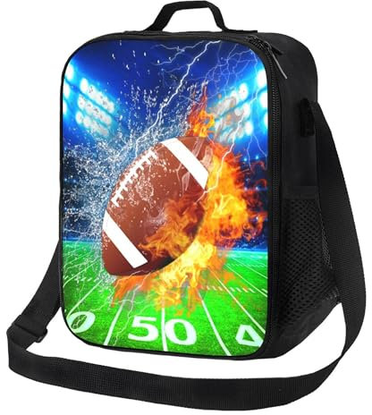 Gaakvrr Lonchera de fútbol con aislamiento, lonchera de fútbol americano para niños y niñas, reutilizable, portátil, impermeable, con correa ajustable para el hombro y bolsillo lateral