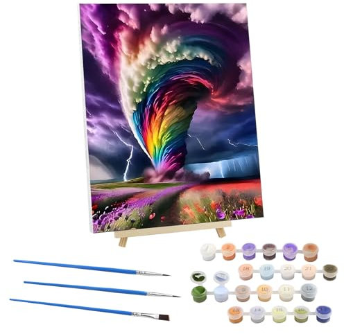 EOBROMD Peinture au Numero Adulte Tornade Colorée, Kit de Peinture à l'huile sur Toile Bricolage avec Cadre en Bois et Chevalet, Fleur Peinture Sans Plis Toile pour Décoration de la Maison 30x40cm