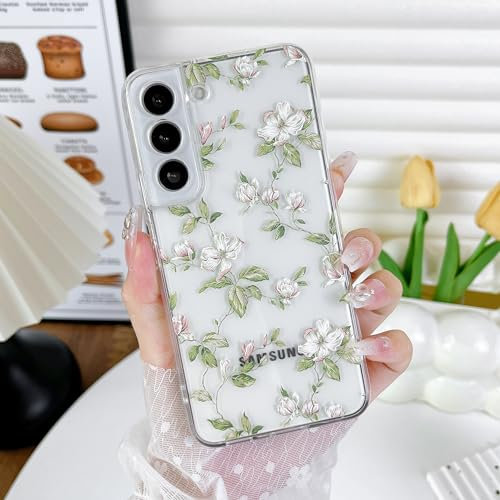 ZTOFERA Durchsichtig Blumen Hülle für Samsung Galaxy S21 5G, Transparent Flexibel Weiche TPU Schutzhülle mit Cute Blumen Blätter Muster Stoßfest Bumper Leicht Cover für Mädchen Frauen