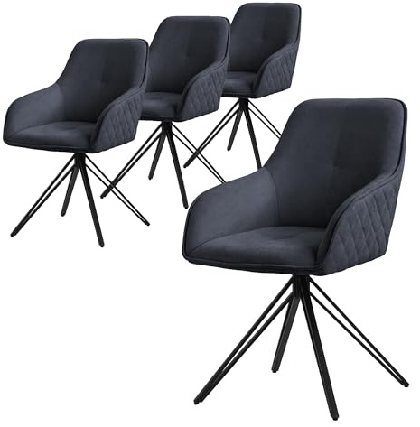 ML-Design Esszimmerstühle drehbar 4er Set, Textil Webstoff, Anthrazit, Wohnzimmerstuhl Armlehne/Rückenlehne, 360° Drehstuhl, Polsterstuhl mit Metallbeine, Ergonomische Sessel, Küchenstuhl Loungesessel