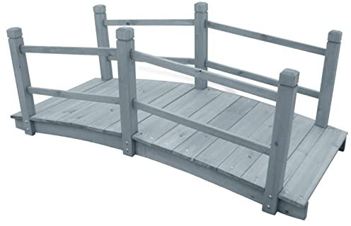 Iiaky Gartenbrücke Grau 140x60x56 cm Massivholz Tanne Holzbrücke Teichbrücke Brücke Holzsteg Zierbrücke Deko