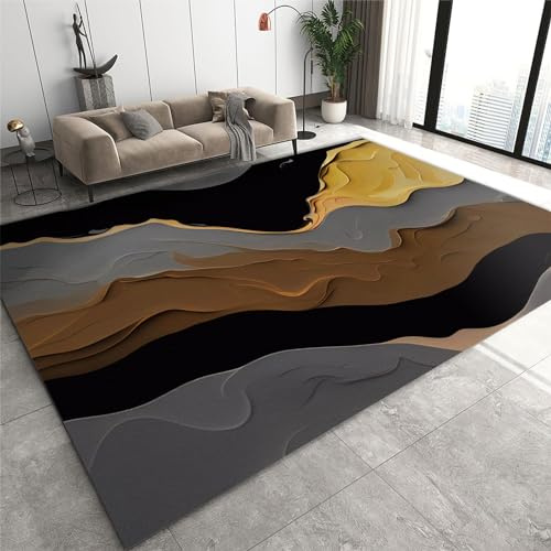 SANSJI Mitte des Jahrhunderts Teppiche Gegend, Schwarz Braun Grau Gelb Gestreift Dekorativer Teppich für Wohnzimmer, Schlafzimmer, Esszimmer Badezimmer Küche Flur Läufer 90 x 150 cm