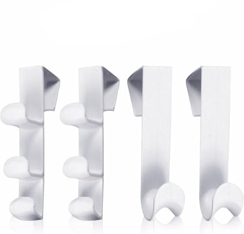 4 Pcs Space-Saving Overdoor Hook Hangers - White Plastic Peg Clothes Holder for Bathrooms and Bedrooms, Over Door Coat Hanging Hook Hanger Vertical Ironing Aid Rack No Nails Screws or Adhesive Needed