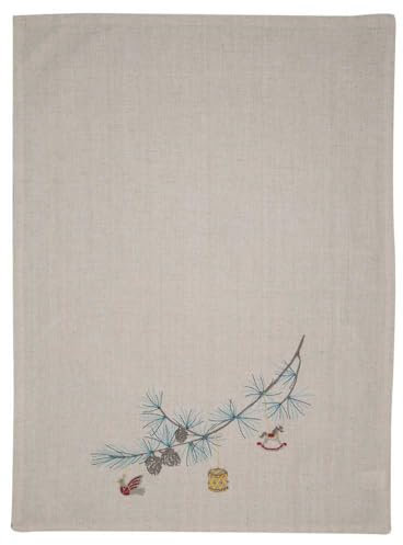 GreenGate Geschirrtuch WEIHNACHTSZWEIG Pale Grey Grau Gestickt Baumwolle 50x70