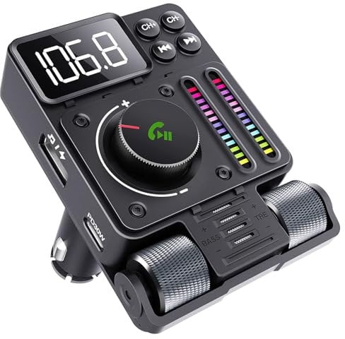 GizmoVine Bluetooth-Adapter für Auto, FM-Transmitter, kompatibel mit PD 30 W/Freisprecheinrichtung/180° drehbar, Musik-Tuner mit Bässen und DREI