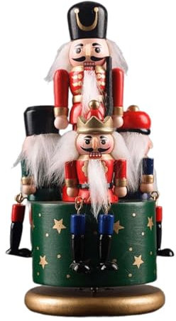 harayaa Wooden Nutcracker Christmas Nutcracker Puppets Desk Xmas Figurine Musical Box Rotating Music Box for Festival Party Office, Green