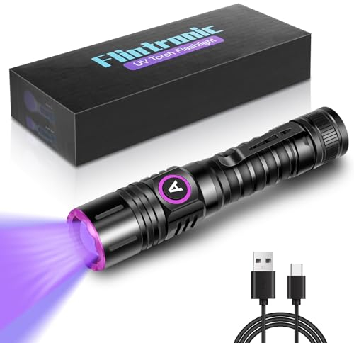 Flintronic Wiederaufladbar LED UV Taschenlampe, 5W 395nm Wasserfest Lampe, Typ C Aufladbar, für Resin Härten, Nägel, Urindetektoren, Bernstein, Mineralien, Blut Tracking (mit Batterie)