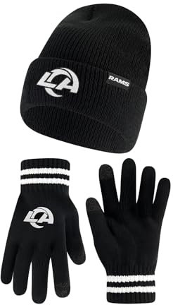 Ultra Game: NFL-Lizenzierte, superweiche, melierte Wintermütze mit extra warmen Touchscreen-Handschuhen in Schwarz, Unisex, One Size