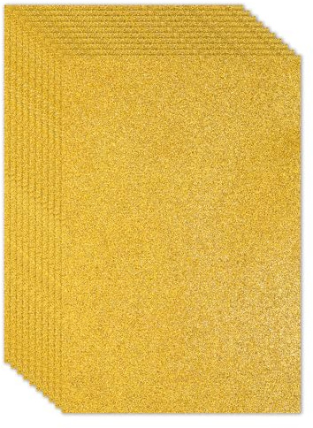 PATIKIL Gelbes glänzendes EVA-Glitzer-Schaumstoffblatt 11 x 8 Zoll 2 mm dick mit rückseitigem Kleber Glitzer-Filz für Bastelprojekte DIY, 10 Stück