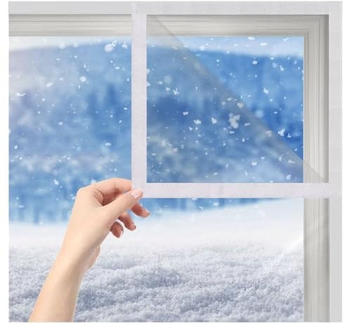 Fenster-Isolierset für den Winter, Fenster-Isolierfolie gegen Kälte, 60x120cm hochtransparente, dicke Fensterfolie, Isolierung, einfach zu öffnen zur Belüftung, Klettband Installation(Weiß Rand)