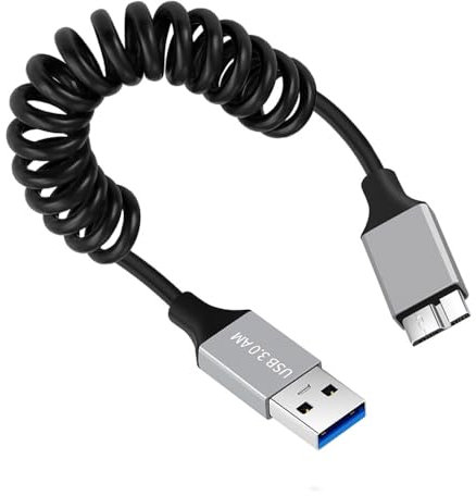 CY-Kabel USB 3.0 Typ-A Stecker auf Micro-USB3.0 Stecker, dehnbares Spiralkabel, 100 cm Verlängerung, 5 Gbit/s für Festplatten, Telefonkameradaten