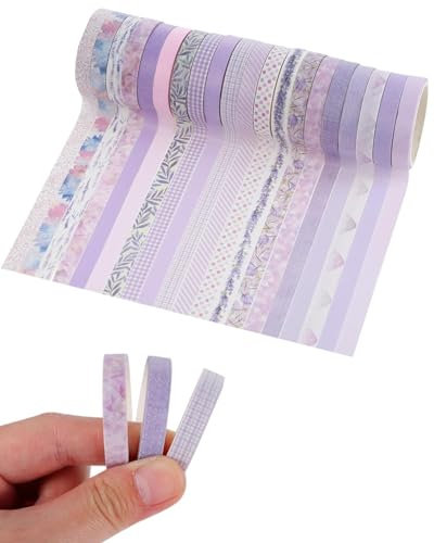 UYRVAPE Serie viola Vendemmia Washi Tape Set Magrissimo Retrò Nastro Adesivo Decorativo per giornali, decorazioni fai da te, diari, pianificatori, album di ritagli, confezioni(20 Rotoli)