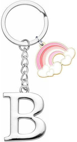 ZYMGUO lettre initiale pendentif Porte-clés,Arcobaleno lettre initiale porte-clés cadeau amis soeurs,argent A-Z 26 lettre initiale pendentif porte-clés - cadeau femme homme anniversaire porte-clés (B)