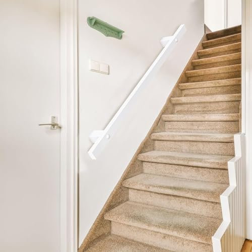 Ringhiera Corrimano in Ferro Battuto, 1 2 3 4 5 6 Metri Maniglione per Ringhiera a Tubo Quadrato per Interni ed Esterni di Supporto per Montaggio a Parete in Metallo Industriale - Kit Completo, Bianco