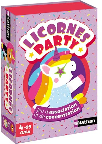 Nathan – Einhörner Party, Kartenspiel für Kinder ab 4 Jahren, Vereinsspiel und Erinnerung, Thema Einhörner, einfache Regeln, Familie und Kinder, 2 Spieler, Violett