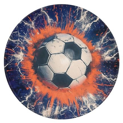Mexpekil Lighting Soccer Ball Mouse Pad with Non-Slip Rubber Base Gaming Mouse Mat Small Round Mousepad with Stitched Edg Desk Accessories for Working Gaming 8 Inch