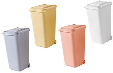 BUGUUYO 4pcs Mini Desk Bin Plastic Desktop Wastebaskets for Office Use, Creative Small Countertop Trash Containers with Lid, Effective Sorting, Impact-resistant, Mini Desk Bin
