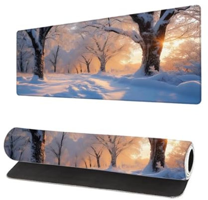 Gaming Mauspad Schnee XXL 600x300x3mm, Winter Mousepad groß Schreibtischunterlage, Mouse Pad mit Vernähte Kanten, WassXerdicht Anti-Rutsch Mousepad, Verbessert Präzision und Geschwindigkei M-0