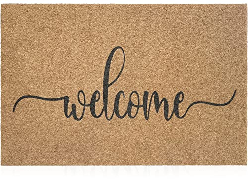 MWAZZLL Welcome Mat Outdoor Indoor Non Slip Doormat Easy to Clean Super Absorb Mud Front Door Mats for Entrance,Patio,High Traffic Areas Brown