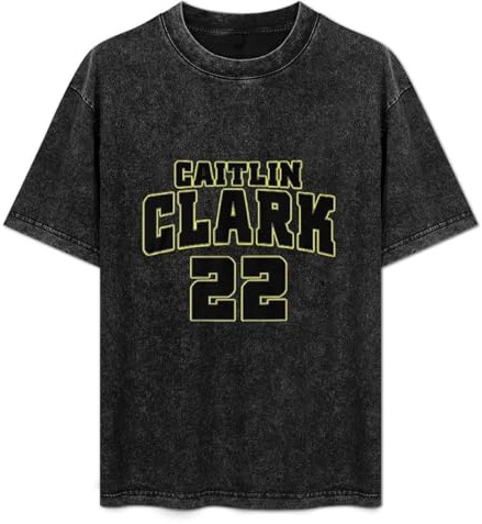 Caitlin Clark 22 Summer Casual Tee Short Sleeve Crew Neck Cotton Tops Unisex Washed Vintage T-Shirt Black XL