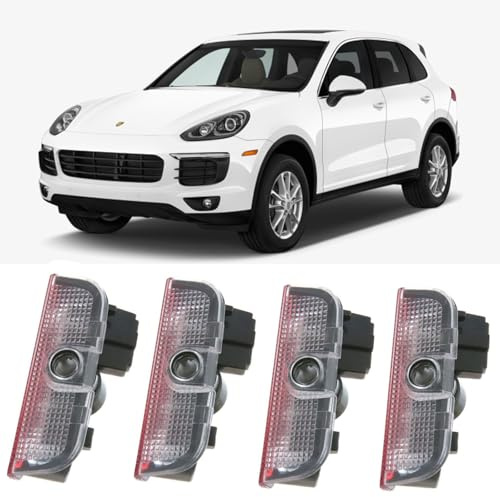 Motegear 4 Pezzi Luci Proiettore Porta Logo per Porsche, illuminazione sottoscocca auto, luce LED di benvenuto, illuminazione d'ingresso per Cayenne/Macan/ 911/ Boxster/Cayman