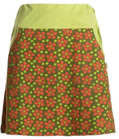 Vishes Alternative Bekleidung - Damen Mini-Rock Baumwolle Blumen-Muster Bund zum Schnüren mit Taschen Olive 36