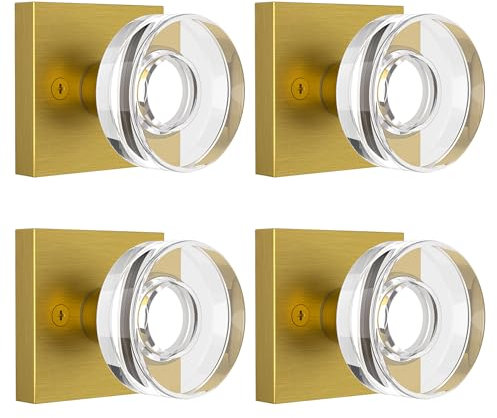naubea 4 Pack Antique Brass Door Knobs Crystal Door Knob Dummy Door Knobs Interior Glass Dummy Door Handle for Hall and Closet