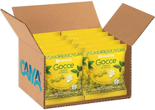 Rossana Gocce Limoni di Sicilia Caramelle Ripiene con Succo di Limone Senza Glutine (Gluten Free) Vegan 175g [BOX da 10 Confezioni]