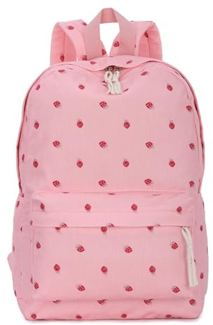 EVEOUT Kinder Rucksack aus Cord mit Erdbeer-Print Leichter Schulrucksack für Teenager Mädchen Niedliche Grund- und Mittelschultasche Büchertaschen
