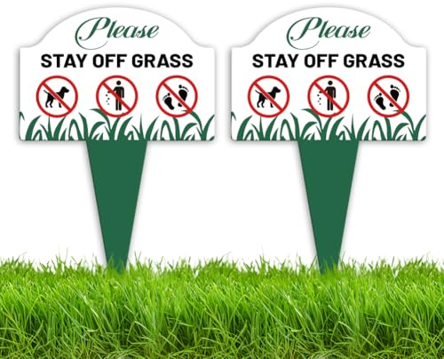 WEBEEDY 2 Pack Please Stay Off Grass Yard Signs with Stake, Double Sided