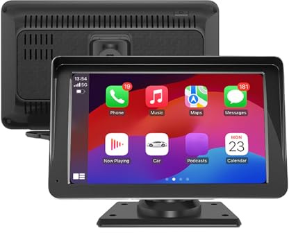 PUBIBD 7 Pollici Visualizza Wireless Carplay per Lancia Musa Ecochic/Thema/Thema Wagon/Y10, Base Regolabile Display Carplay, Touchscreen per Auto con Telecamera per la Retromarcia