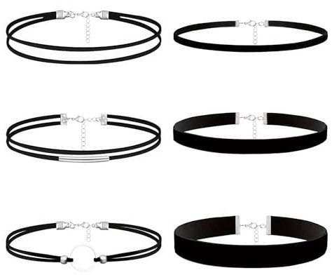 JSMTKJ Velvet Halsband 6 Stück Verstellbare Klassische Kropfband Schmuck | Samt-Choker-Halsketten Samthalsband für Damen verstellbar Gothic Punk Halloween klassisch Schwarz