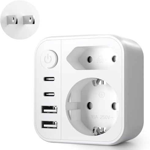 6 IN 1 Adattatore da viaggio Giappone, Adattatore Presa Giapponese Italiana con 2 USB A & 2 USB C, 2500W Tipo A Adattatori Presa Giappone Cina Filippine America Canada (Tipo A)