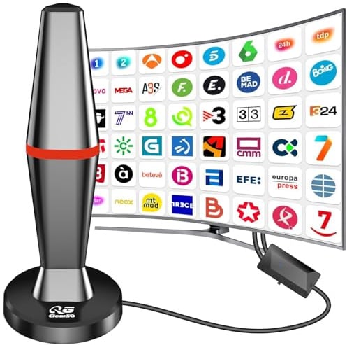 Antena TV Interior, Antena de TV Interior, 460KM en recepción 360° Base magnética Resistente para, fácil instalación,admite Canales 4K/1080P, Puede Recibir señales DVB-T2 DVB-T (Red)
