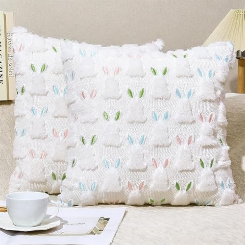 2 Stück Kissenbezug Ostern Hase 45 X 45 cm, Osterdeko Kissenbezüge Frühling Osterdeko Modern Innen Aesthetic Kissenhülle Ostern Deko Kissen Osterhase Zierkissenbezug für Deko Wohnzimmer Sofa (B)