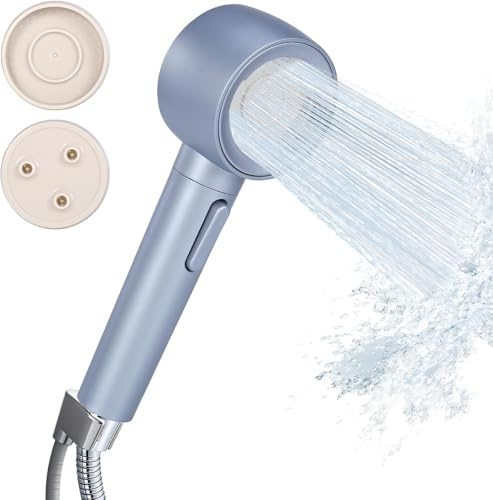 Duschkopf mit Filter,Hochdruck Handbrause mit 1,5 M Schlauch,3+1 Strahlarten,Duschkopf Wassersparend mit Stoppfunktion, Duschbrause für Hartes Wasser,Rest-Chlor,Bakterien, Schwermetall,Blau