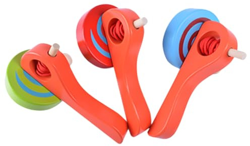 VICASKY Lot de 3 Toupies en Bois avec Ficelle et Poignée Colorée, Gyroscope Éducatif pour Tout-Petits et Garçon et Filles D'âge Préscolaire, Jeu Traditionnel de Couleur Couleur Aléatoire