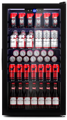 JUMMICO 86L Getränkekühlschrank: Frostfrei, Extrem Leise & Energiesparend. Platz für 126 Dosen, 4 höhenverstellbare Regale – Elegantes Design für Bar, Wohnzimmer und Home Office.