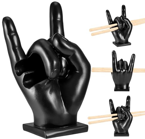 Soportes para Baquetas Bateria, Soporte para Exhibición de Baquetas Tambor | Estuche de Resina con Gesto Divertido y Base Resistente, Accesorios para Batería para la Decoración del Hogar (Negro)