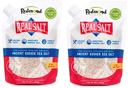 Redmond Real Sea Salt - Natural Unrefined Organic Gluten Free Kosher, 16 Ounce Pouch (2 Pack)