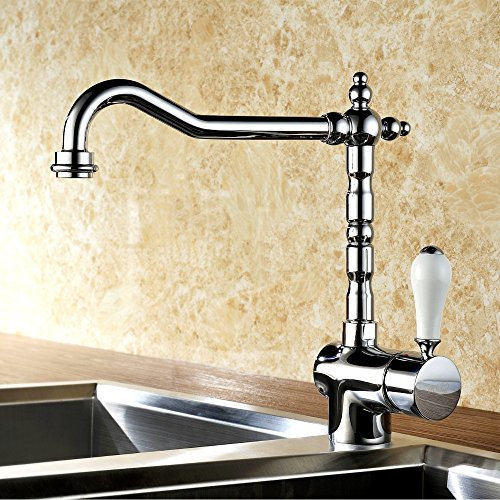 Bluewater SYCYLIA Chrom Küchenarmatur Antik Retro Küche Wasserhahn Designer Küchenarmatur Spültischarmatur Blue Water Waschtischarmatur Waschbecken Einhebelmischer Hochdruckarmatur Mischbatterie