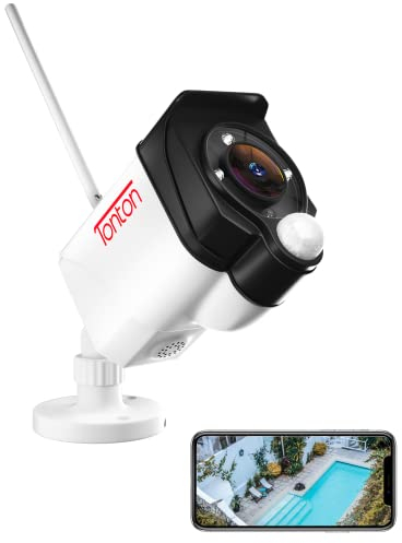 Tonton 2K WLAN Überwachungskamera Aussen, 2,4 GHz WLAN-Kamera Outdoor, PIR Bewegungserkennung, 30M Farbnachtsicht, Cloud/SD Storage, Zwei-Wege-Audio, APP/PC Schnellzugriff, 3M Netzteil(Kompatibel NVR)