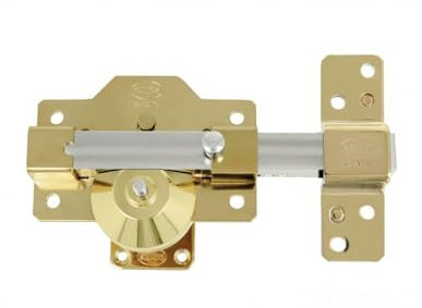 Amig - Cerrojo de Sobreponer con Cilindro Redondo y Pestillo Mod. 1PLUS - 90 x 154 mm - Cerradura de Seguridad para Puerta con Llave y Sistema Anti Bumping - Incluye 5 Llaves de Punto - Acero Dorado
