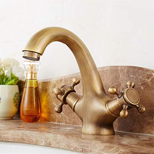 YAWEDA Antique Doppio Interruttore Rubinetto Del Bacino Del Rubinetto All-Rame Lavandino Rubinetto Del Bagno Senza Piombo Acqua Calda E Fredda Per Lavabo Doppio Manico