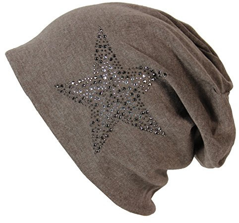 Gloop Klassische Jersey Baumwolle elastisches Long Slouch Beanie Unisex Herren Damen Mütze mit Stern Strass - Nieten Applikation 17168-P