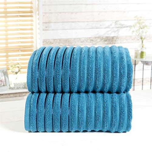 Rapport Home 2 Piece Bath Towels Ribbed Teal Bathroom Towels