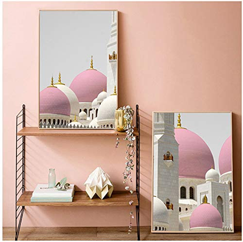 Toile Peinture Triptyque Rose Palais Eglise Paysage Art Affiche Home Salon Architecture Murale Décoration-50x70cm No Frame