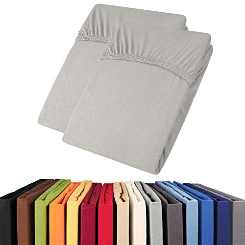 aqua-textil Viana Topper Laken Doppelpack 140x200-160x200 cm grau Baumwolle Spannbetttuch Jersey Spannbettlaken