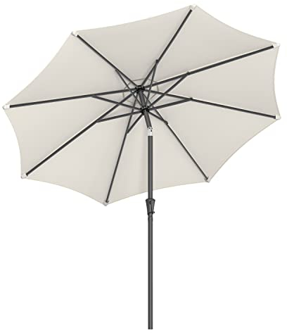 SONGMICS Ombrellone da Giardino 270 cm, UPF 50+, Parasole, Inclinazione Bidirezionale a 30°, Manovella per Apertura/Chiusura, Esterno Terrazzo Balcone Piscina, senza Base, Beige GPU27BE