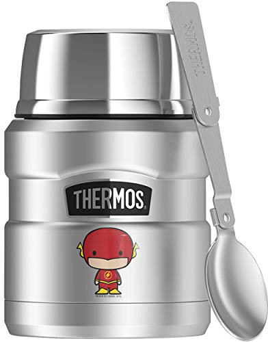 Flash Cute Chibi, Thermos King - Tarro de acero inoxidable con cuchara plegable, aislado al vacío y doble pared, 16 oz